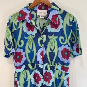 deloreta Blue Floral Print Midi Dress